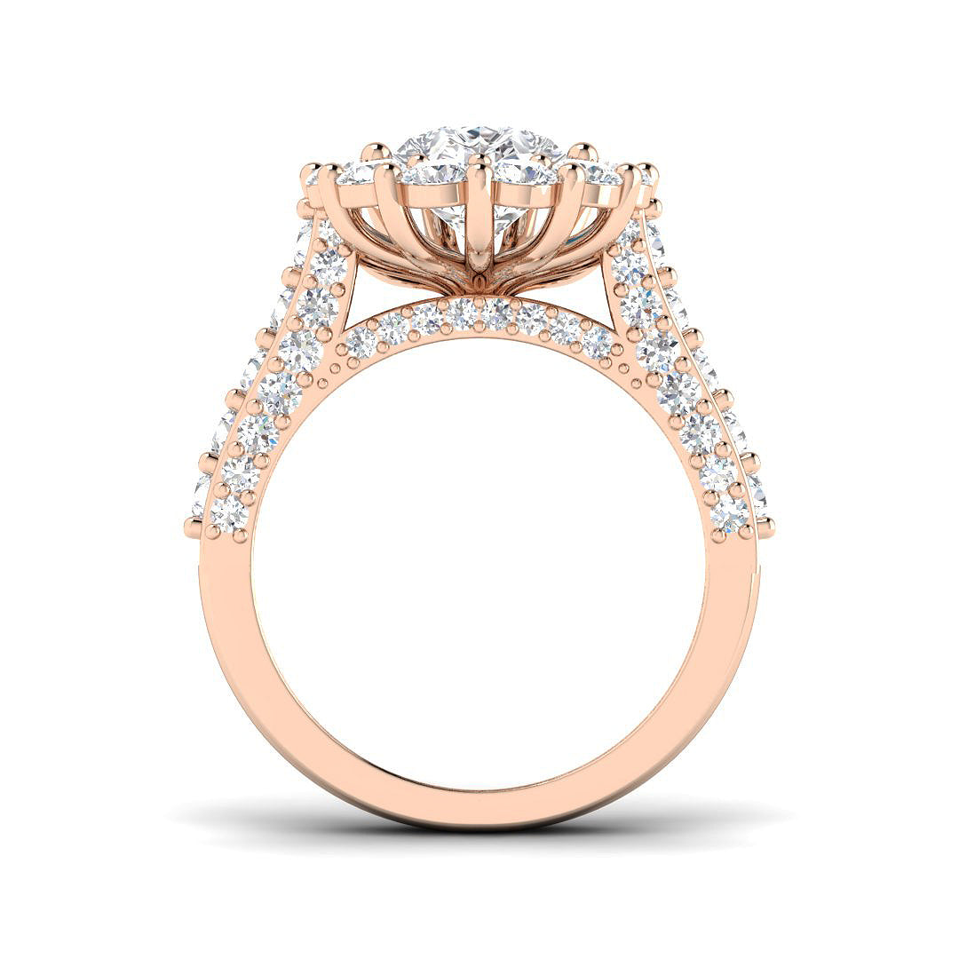 Lab Grown Pear & Round Cut Diamond Engagement Ring