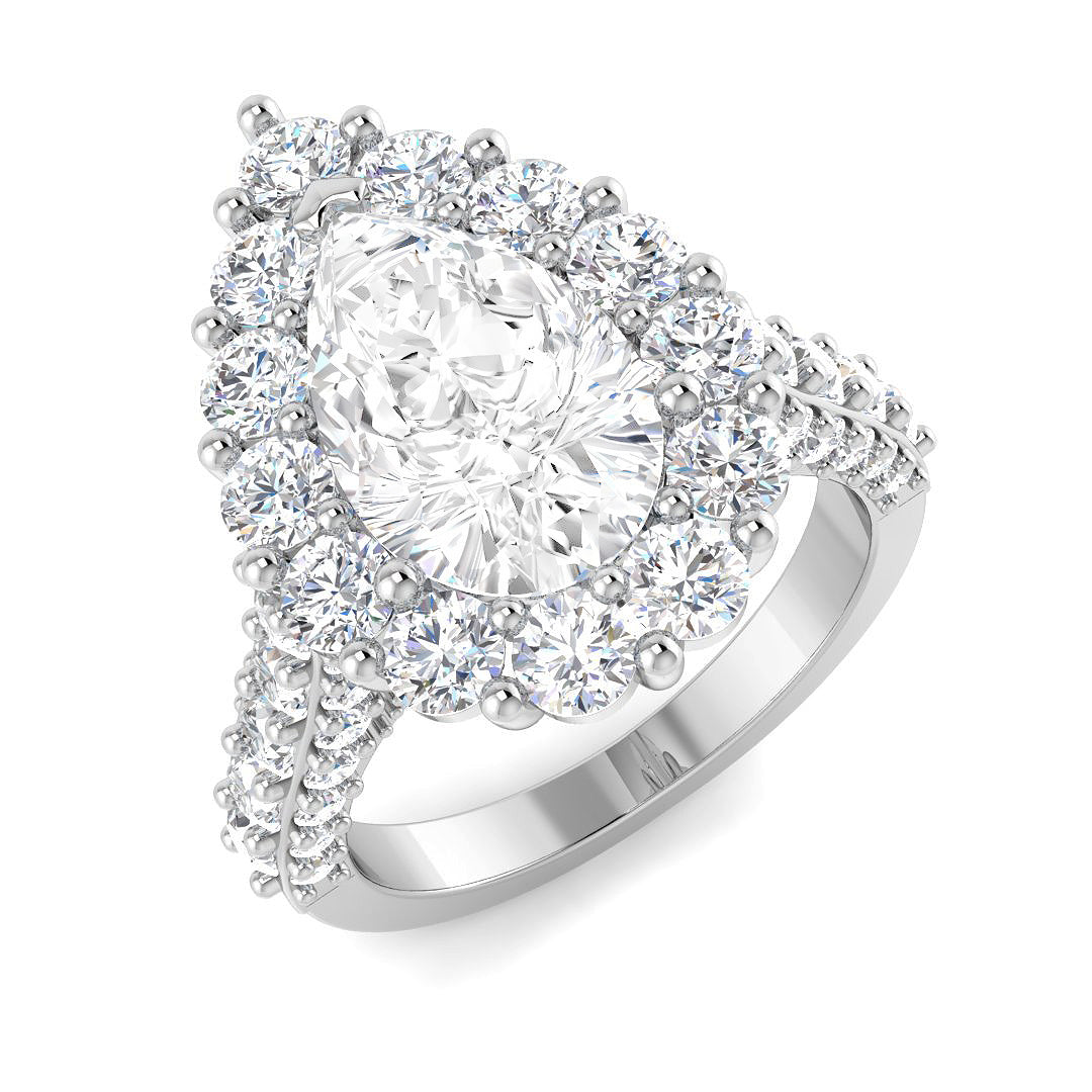 Lab Grown Pear & Round Cut Diamond Engagement Ring