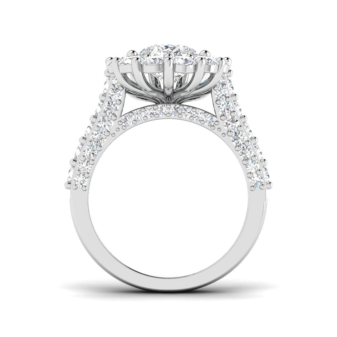 Lab Grown Pear & Round Cut Diamond Engagement Ring