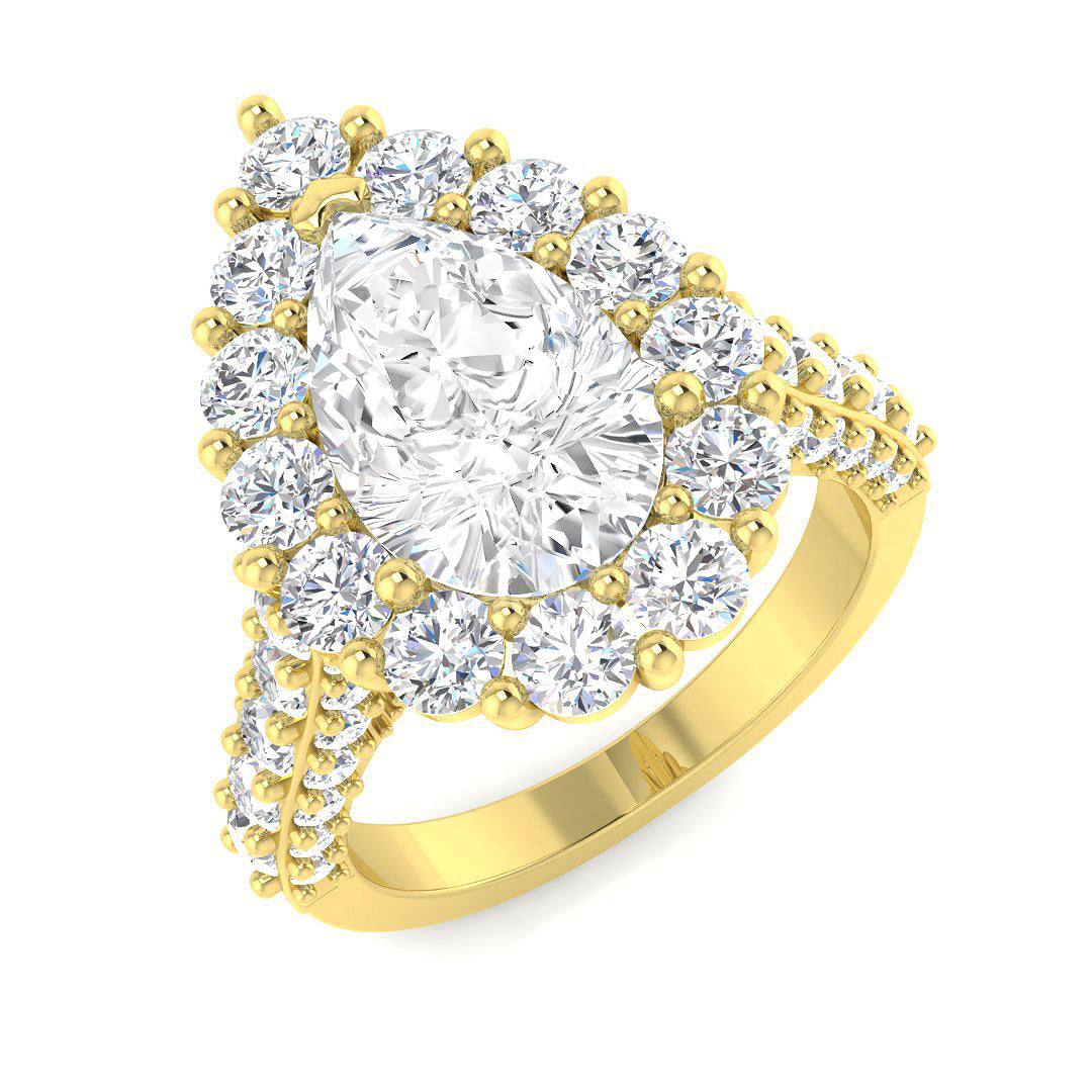 Lab Grown Pear & Round Cut Diamond Engagement Ring