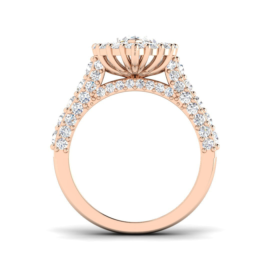 Lab Grown Round & Marquise Cut Diamond Pave Set Engagement Ring