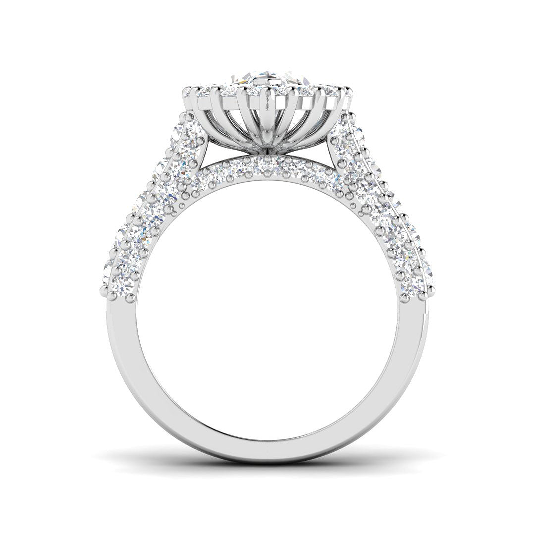 Lab Grown Round & Marquise Cut Diamond Pave Set Engagement Ring