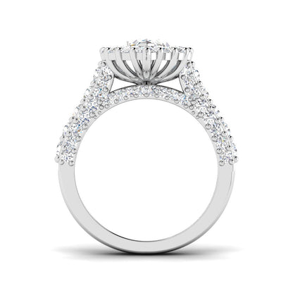 Lab Grown Round & Marquise Cut Diamond Pave Set Engagement Ring