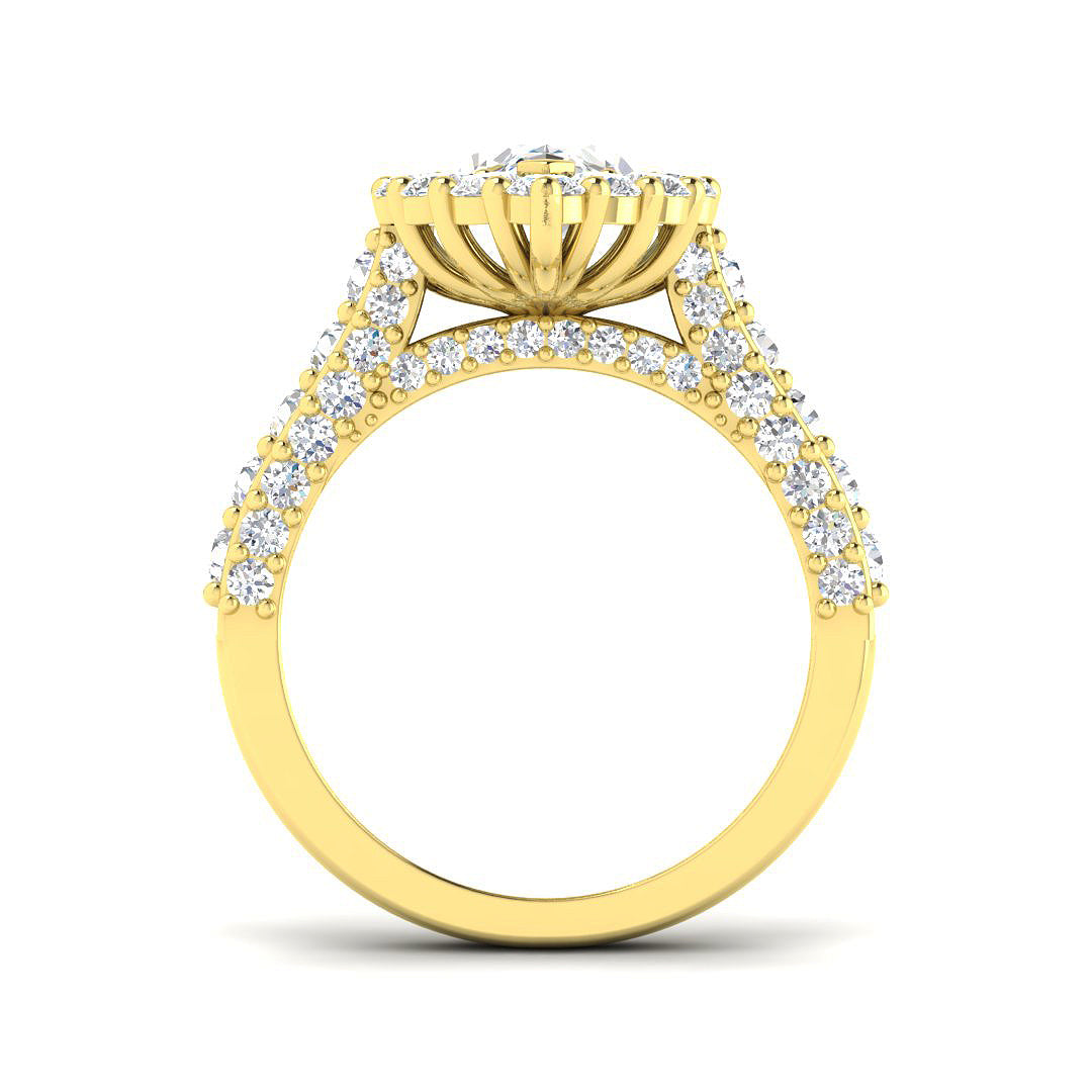 Lab Grown Round & Marquise Cut Diamond Pave Set Engagement Ring
