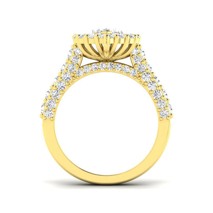 Lab Grown Round & Marquise Cut Diamond Pave Set Engagement Ring