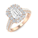 Lab Grown Round & Emerald Cut Diamond Engagement Ring