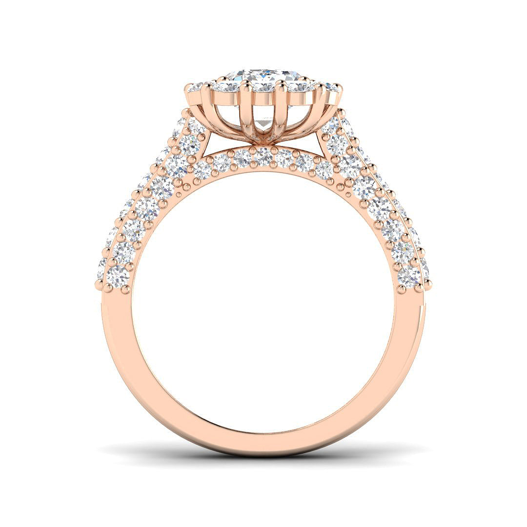 Lab Grown Round & Emerald Cut Diamond Engagement Ring