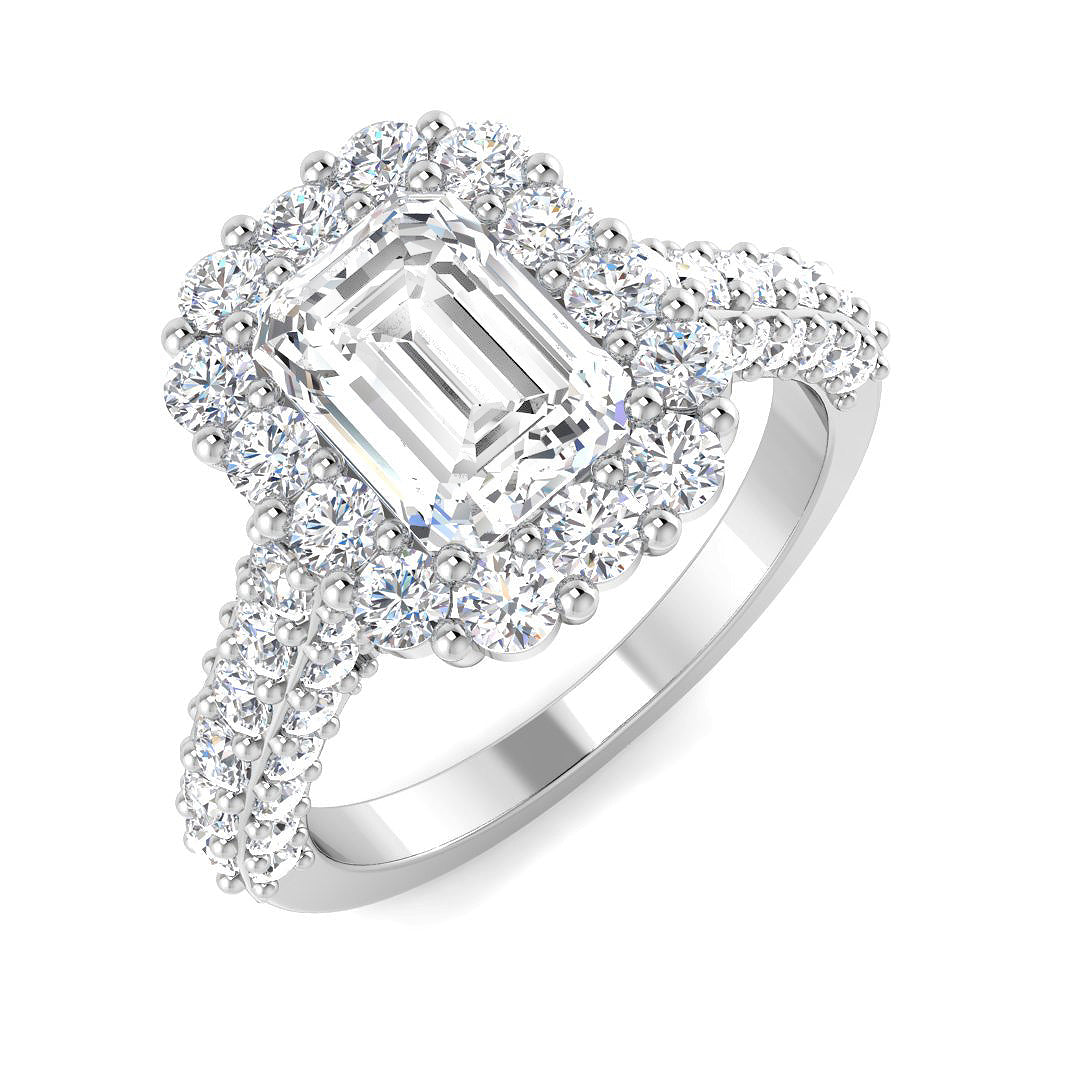 Lab Grown Round & Emerald Cut Diamond Engagement Ring
