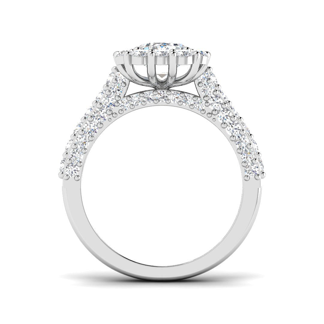 Lab Grown Round & Emerald Cut Diamond Engagement Ring