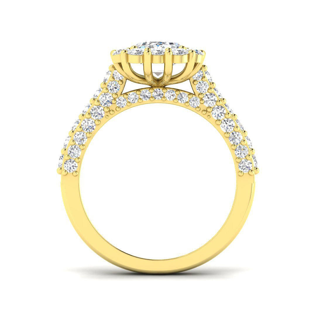 Lab Grown Round & Emerald Cut Diamond Engagement Ring