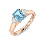 Rose Gold Emerald Cut Aquamarine Ring with Baguette Diamonds