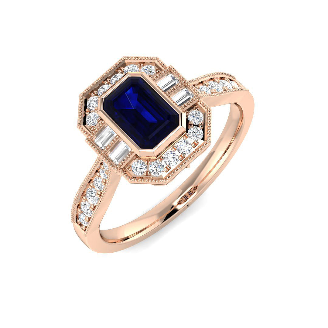 Diamond bubbee Blue Sapphire Ring | 0.75ct - 1ct