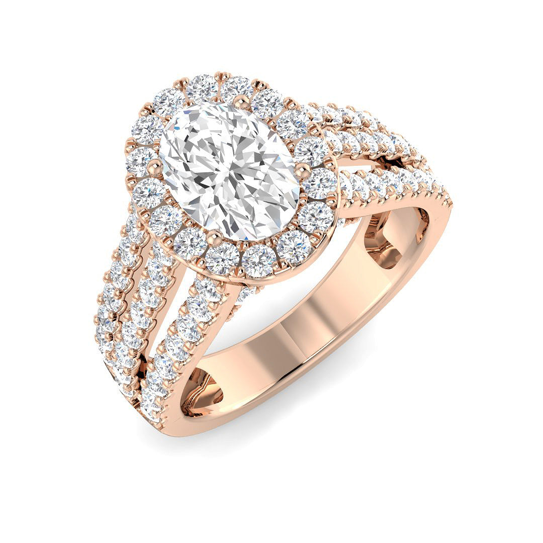 Lab Grown Round & Oval Cut Diamond Halo Engagement Ring