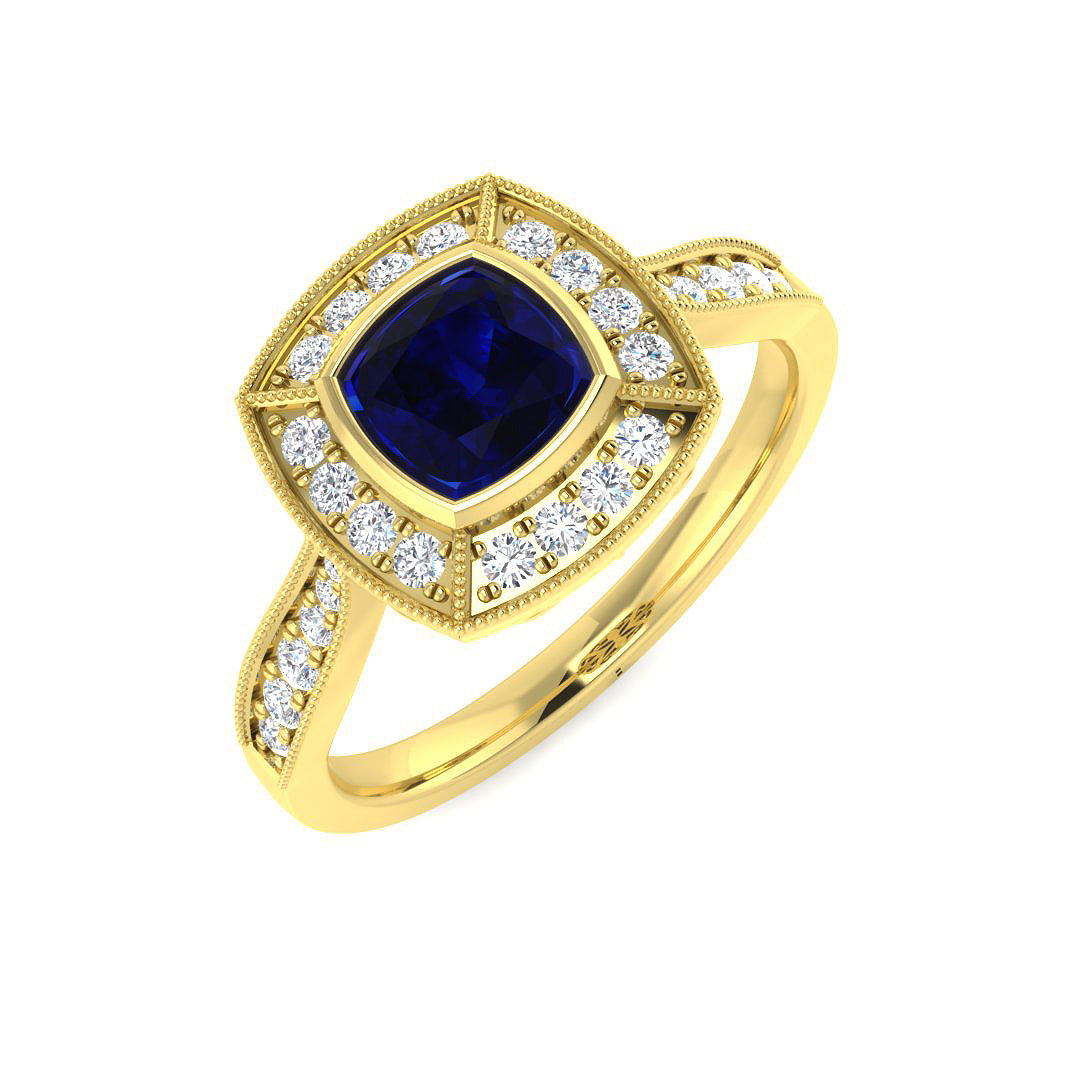 Diamond Gsakgow Blue Sapphire Ring | 1.25ct