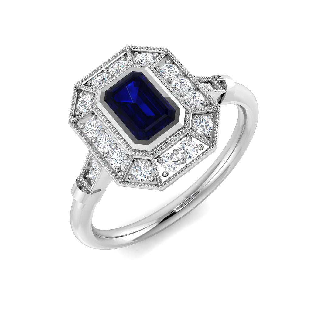 Diamond Perth Blue Sapphire Ring | 0.75ct | Hallmarked Gold & Platinum