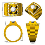 Gold ring with diamond-like material on a white background