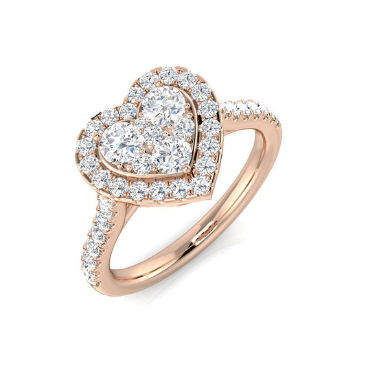 Natural Round Cut Diamond Heart Shape Cluster Engagement Ring 
