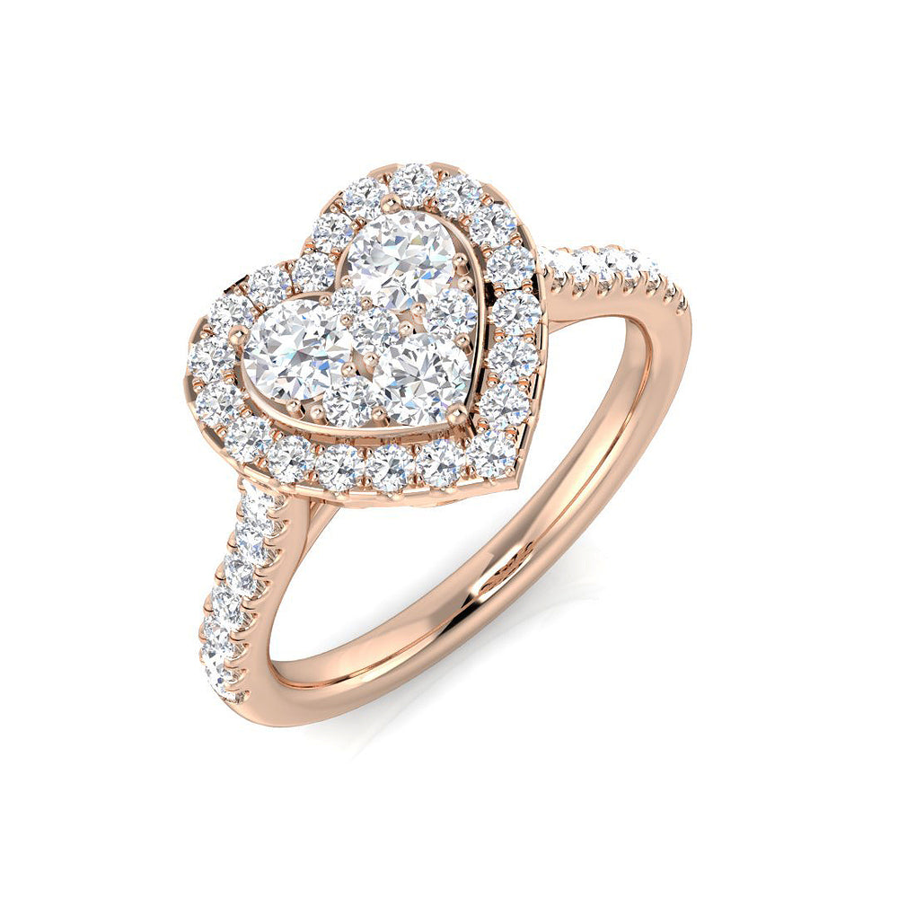 Natural Round Cut Diamond Heart Shape Cluster Engagement Ring 