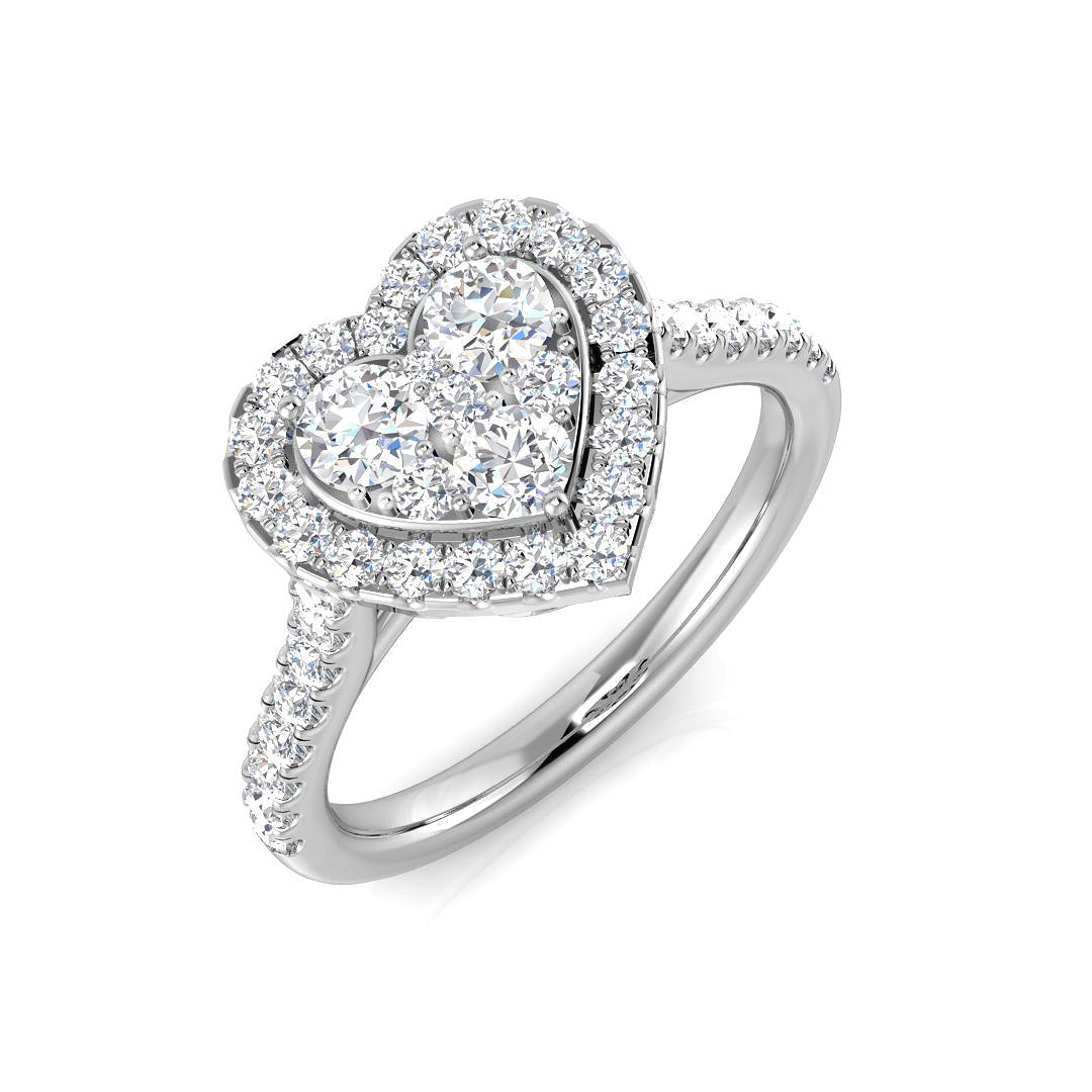 Natural Round Cut Diamond Heart Shape Cluster Engagement Ring 