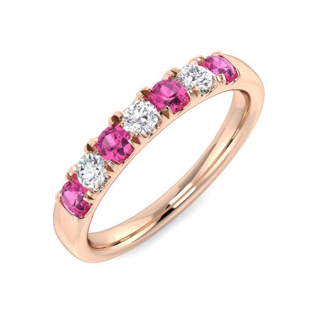 0.75Ct Pink Sapphire and Diamond Ring – White Gold Alternating Eternity Band