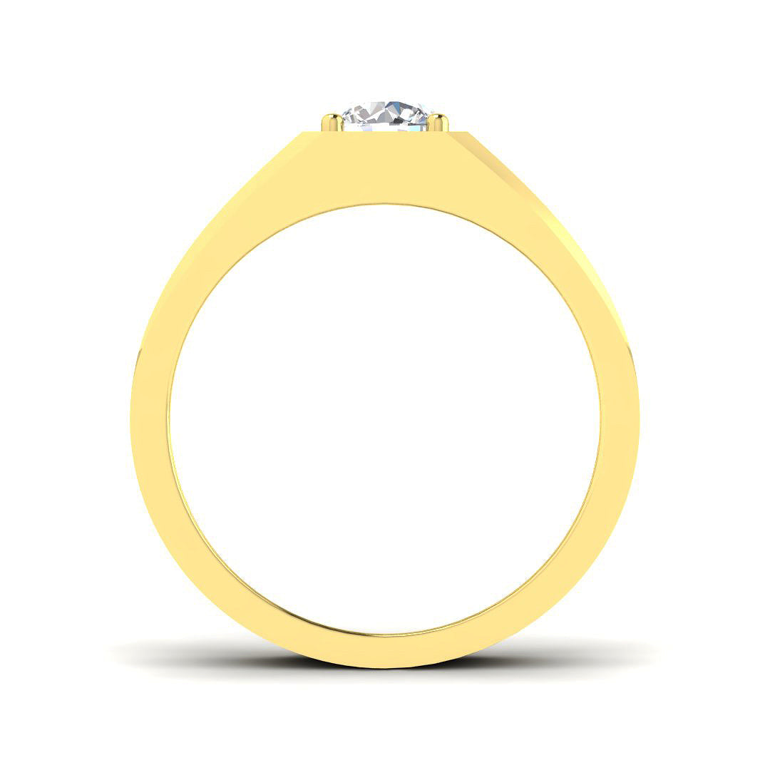 Gold ring with a diamond on a white background