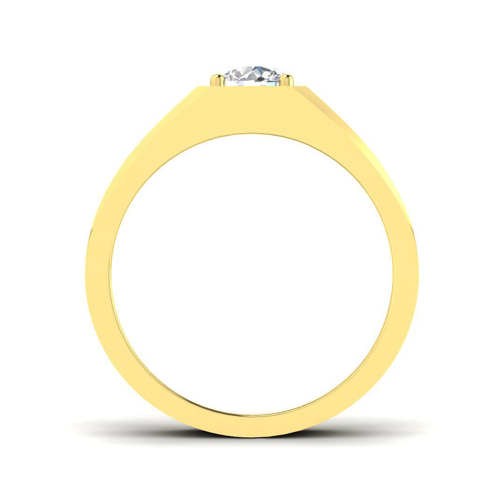 Gold ring with a diamond on a white background