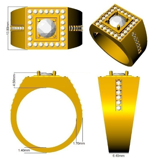 Lab-grown diamond square ring for men