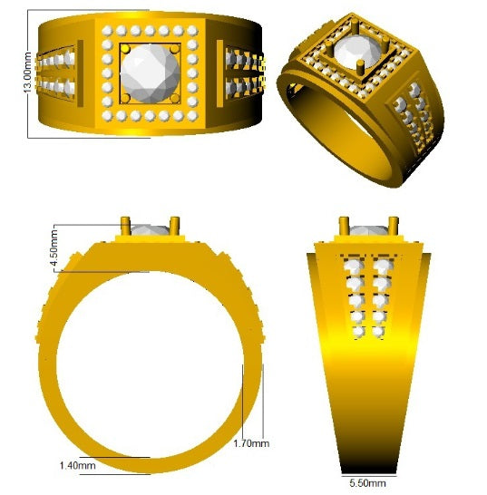 Modern men’s white gold diamond ring