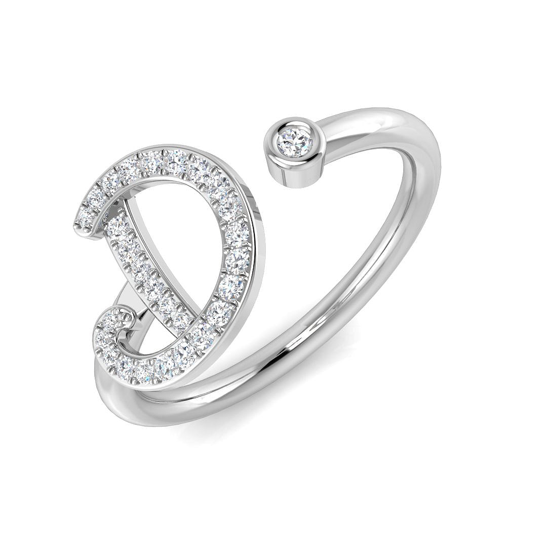 0.14 Carat Round Diamond Micro Pavé & Bezel Script Letter D Initial Ring
