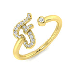 0.10 Carat Round Diamond Micro Pavé & Bezel Script Letter F Initial Ring
