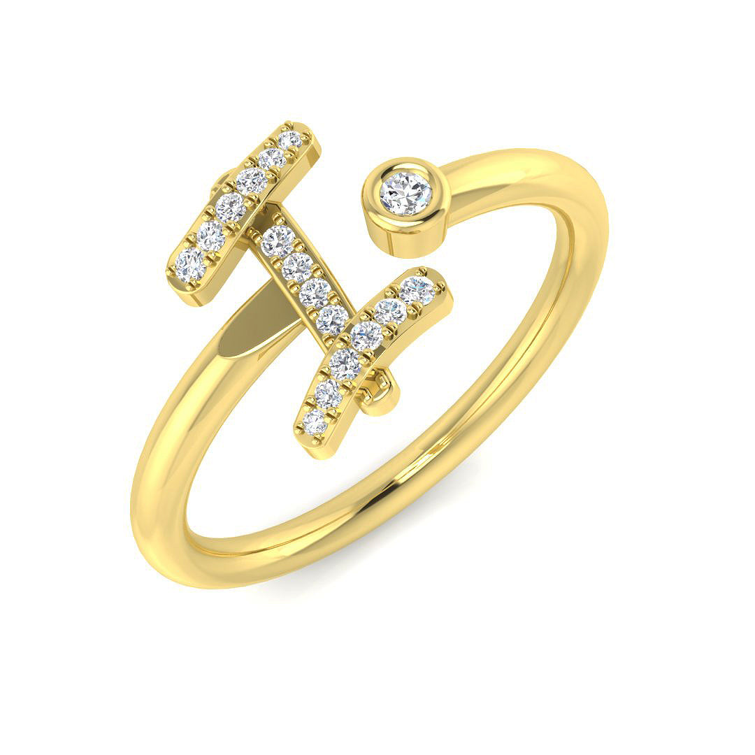 0.09 Carat Round Diamond Micro Pavé & Bezel Script Letter I Initial Ring