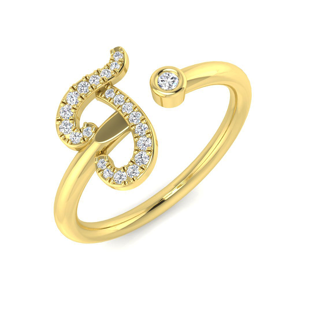 0.15 Carat Round Diamond Micro Pavé & Bezel Script Letter J Initial Ring