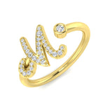 0.12 Carat Round Diamond Micro Pavé & Bezel Script Letter M Initial Ring