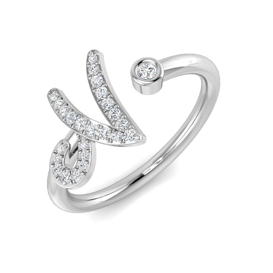 0,10 Karat runder Diamant, Mikropavé &amp; Lünette, Ring mit dem Anfangsbuchstaben N