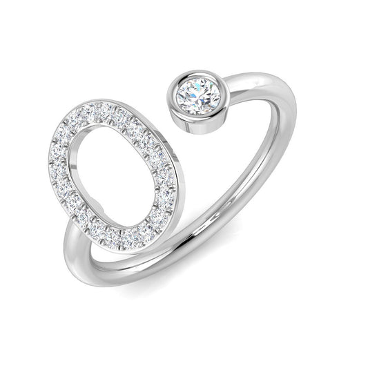 0.25 Carat Round Diamond Micro Pavé & Bezel Script Letter O Initial Ring