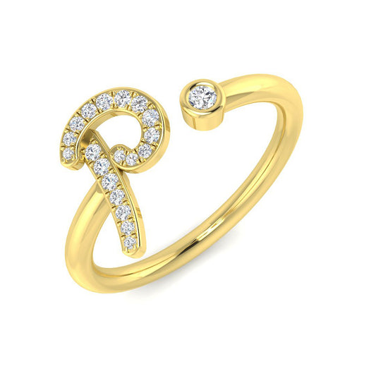 0.10ct Pavé Diamond P Initial Ring | Hallmarked Gold & Platinum