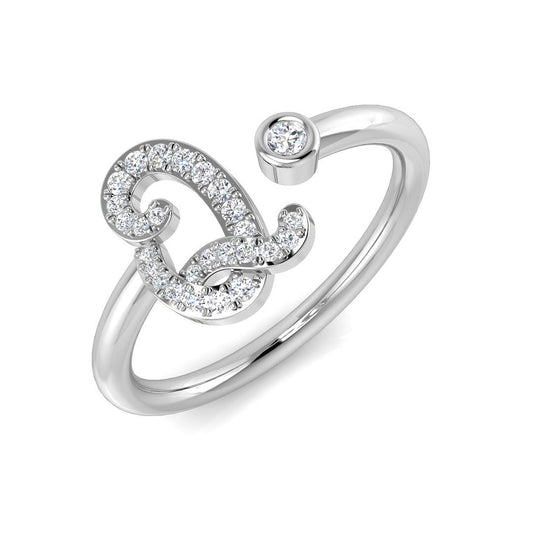 0.12 Carat Round Diamond Micro Pavé & Bezel Script Letter Q Initial Ring