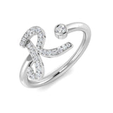 0.12 Carat Round Diamond Micro Pavé & Bezel Script Letter R Initial Ring