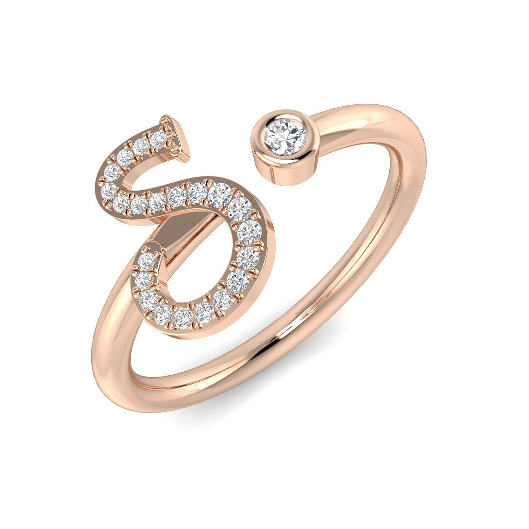 Sparkling Diamond S Initial Ring 0.10ct | Gold & Platinum Hallmarked