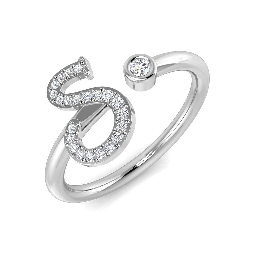 Sparkling Diamond S Initial Ring 0.10ct | Gold & Platinum Hallmarked