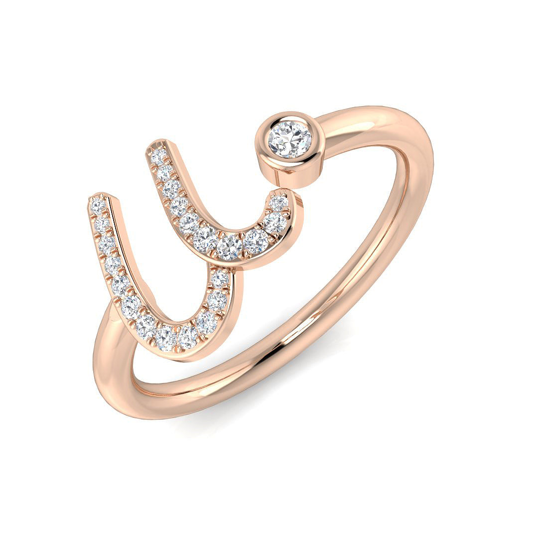 0.10 Carat Round Diamond Micro Pavé & Bezel Script Letter U Initial Ring