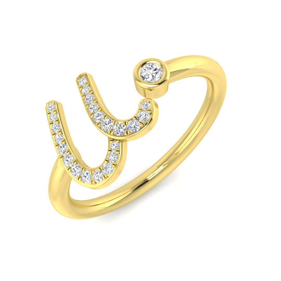 0.10 Carat Round Diamond Micro Pavé & Bezel Script Letter U Initial Ring
