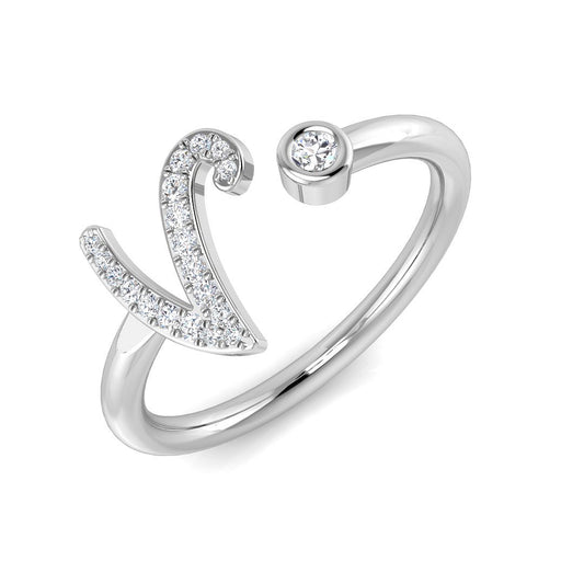 0.11 Carat Round Diamond Micro Pavé & Bezel Script Letter V Initial Ring