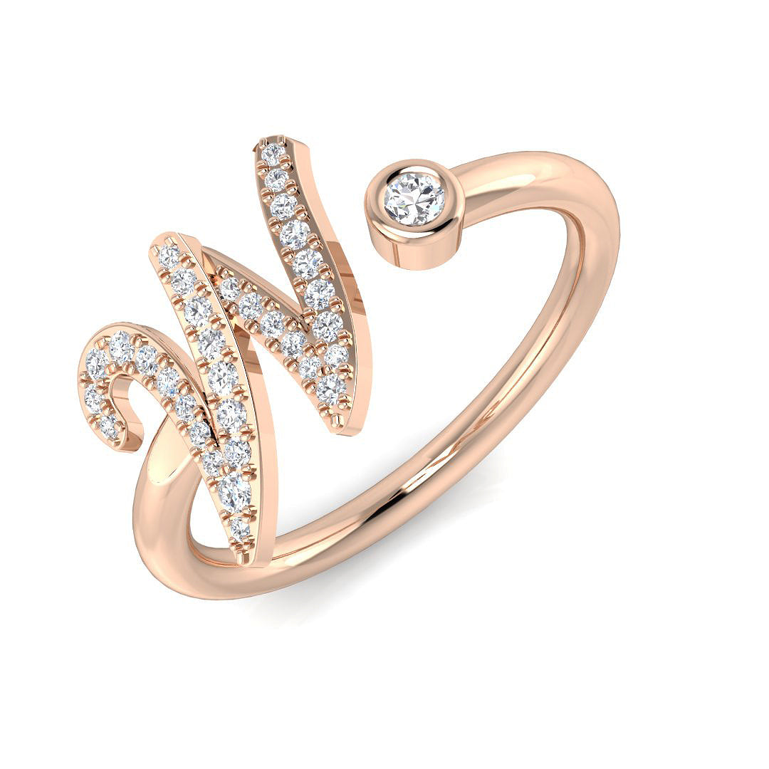 0.15 Carat Round Diamond Micro Pavé & Bezel Script Letter W Initial Ring