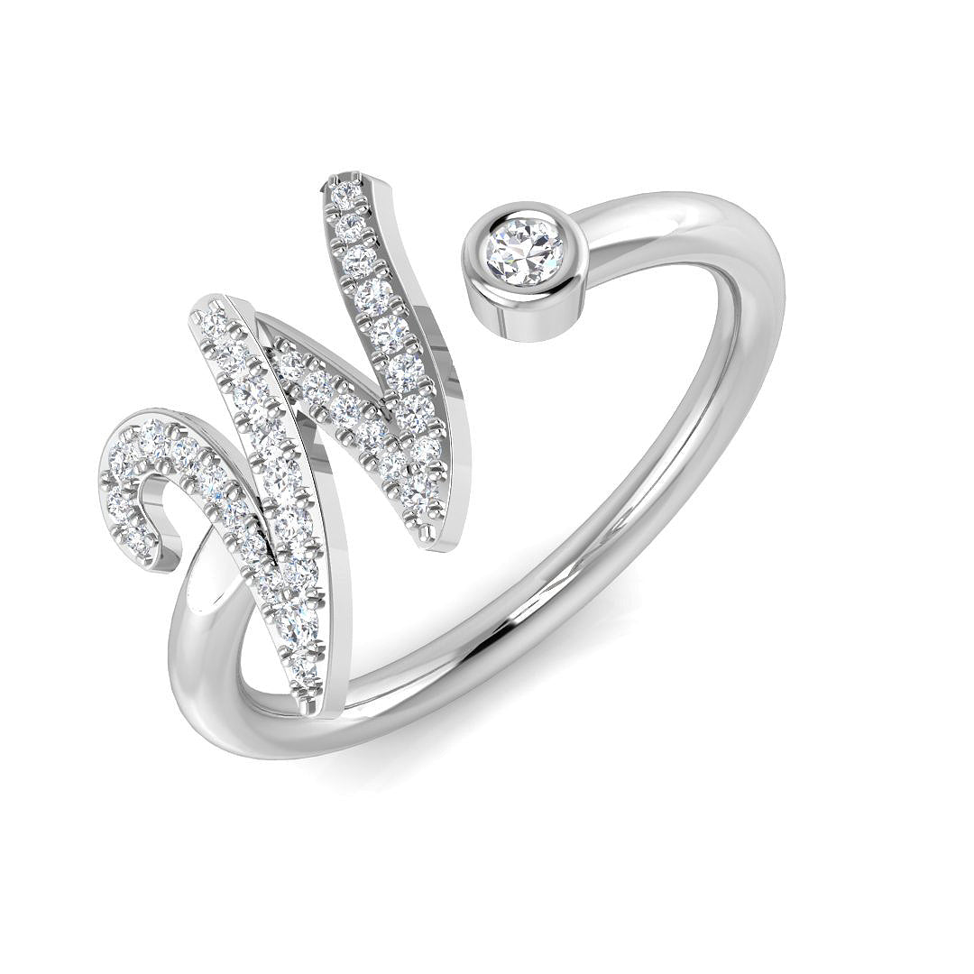 0.15 Carat Round Diamond Micro Pavé & Bezel Script Letter W Initial Ring