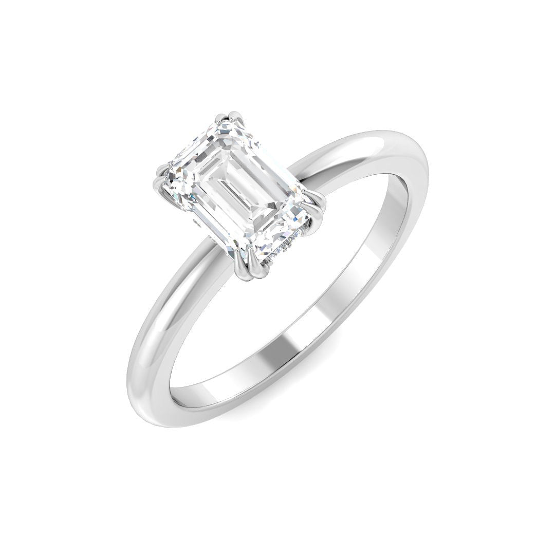 Elegant Emerald Cut Diamond Solitaire Ring in White Gold | Natural & Lab Grown Diamond