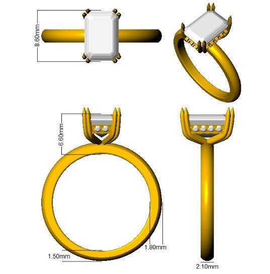 Emerald Cut Diamond Solitaire Engagement Ring  Available in Natural & Lab Grown Diamonds