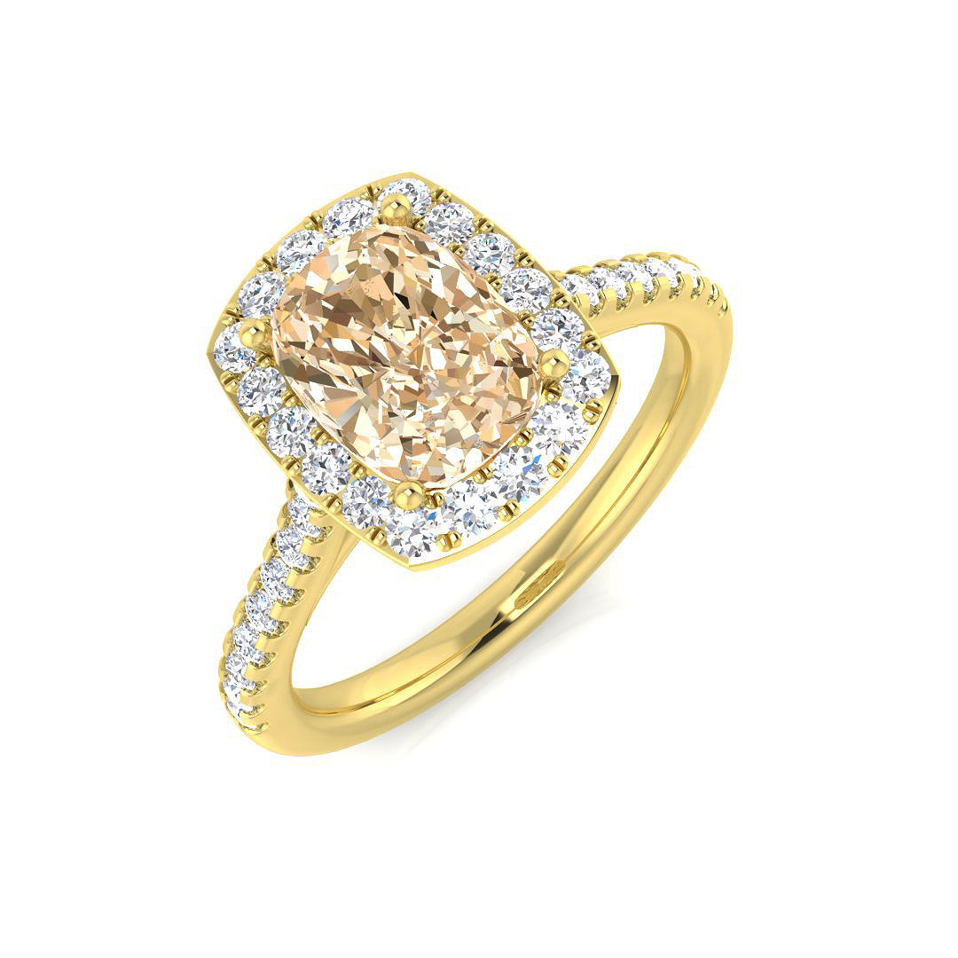 Cushion Cut Morganite Gemstone Halo Engagement Ring with Natural Round Diamond