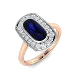 Cushion Blue Sapphire Halo Ring with Round Pave Milgrain Diamonds | Gold & Platinum
