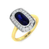 Cushion Blue Sapphire Halo Ring with Round Pave Milgrain Diamonds | Gold & Platinum